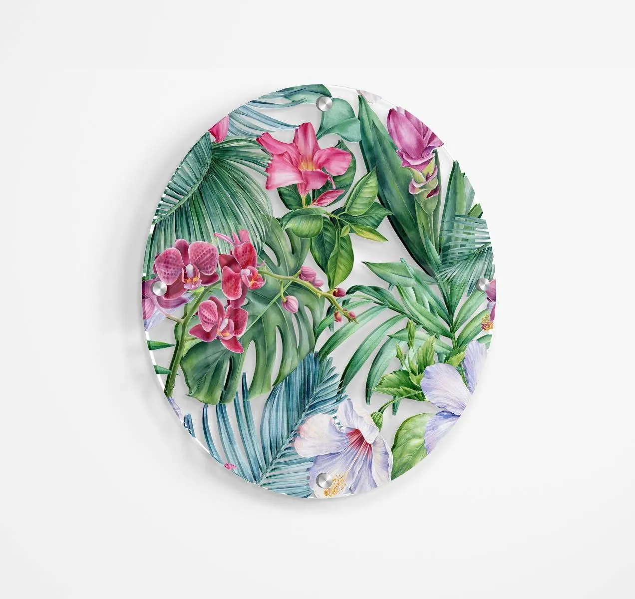 Exotic Flowers Printed Transparent Acrylic Circle