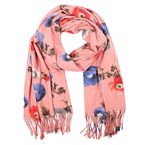 Fall Winter Fashionable Floral Fringe Scarf