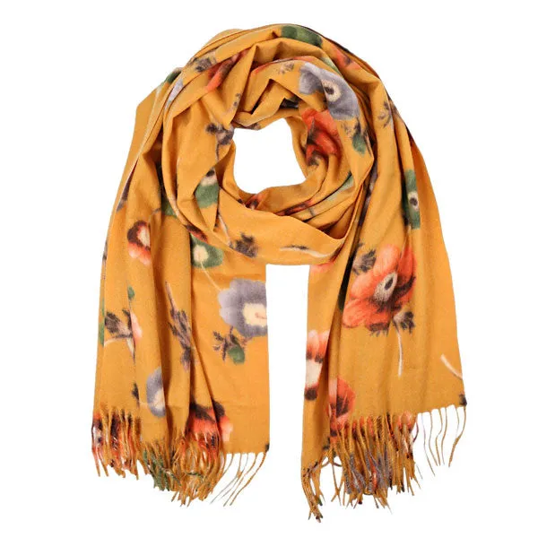 Fall Winter Fashionable Floral Fringe Scarf