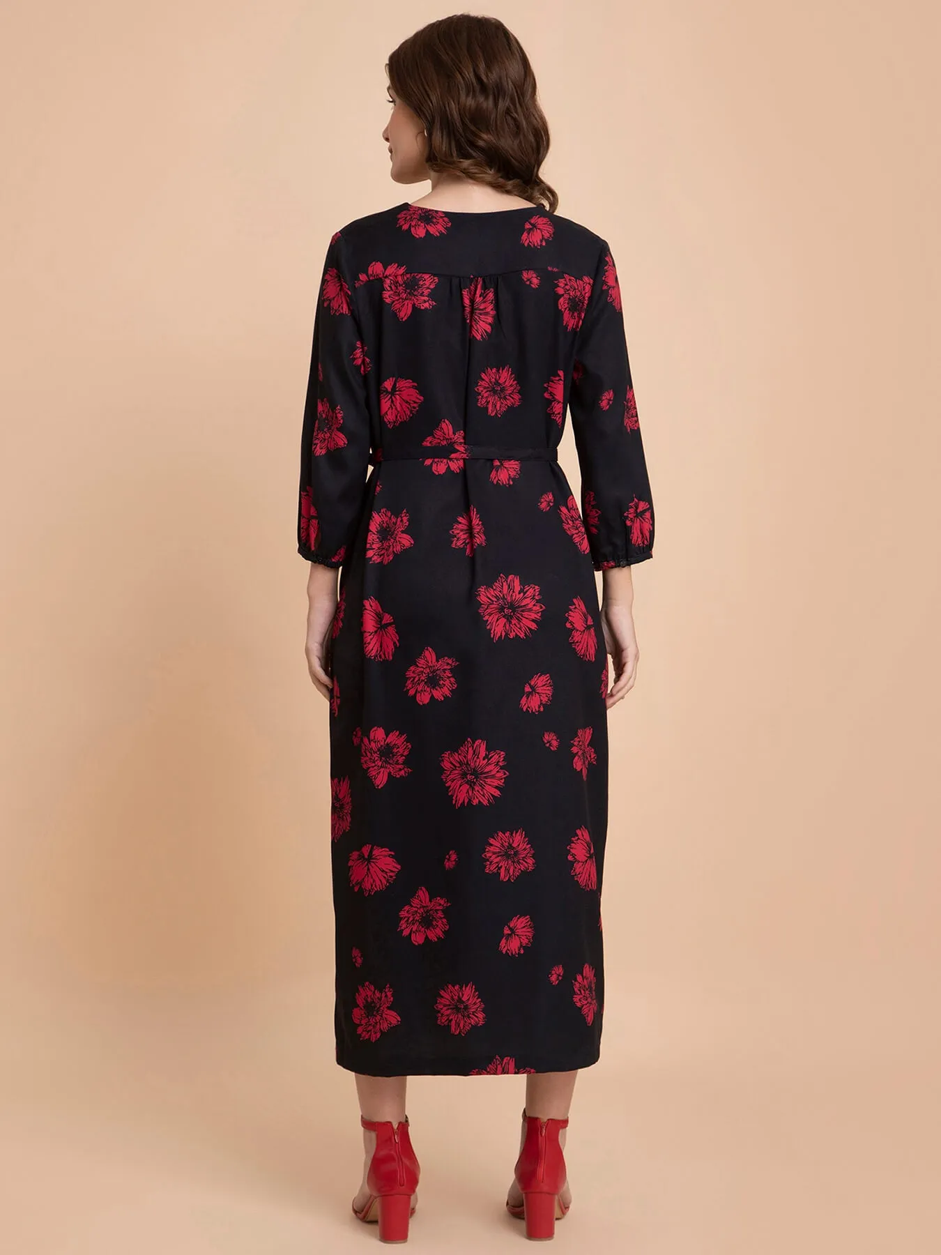 Floral a-line Dress - Black