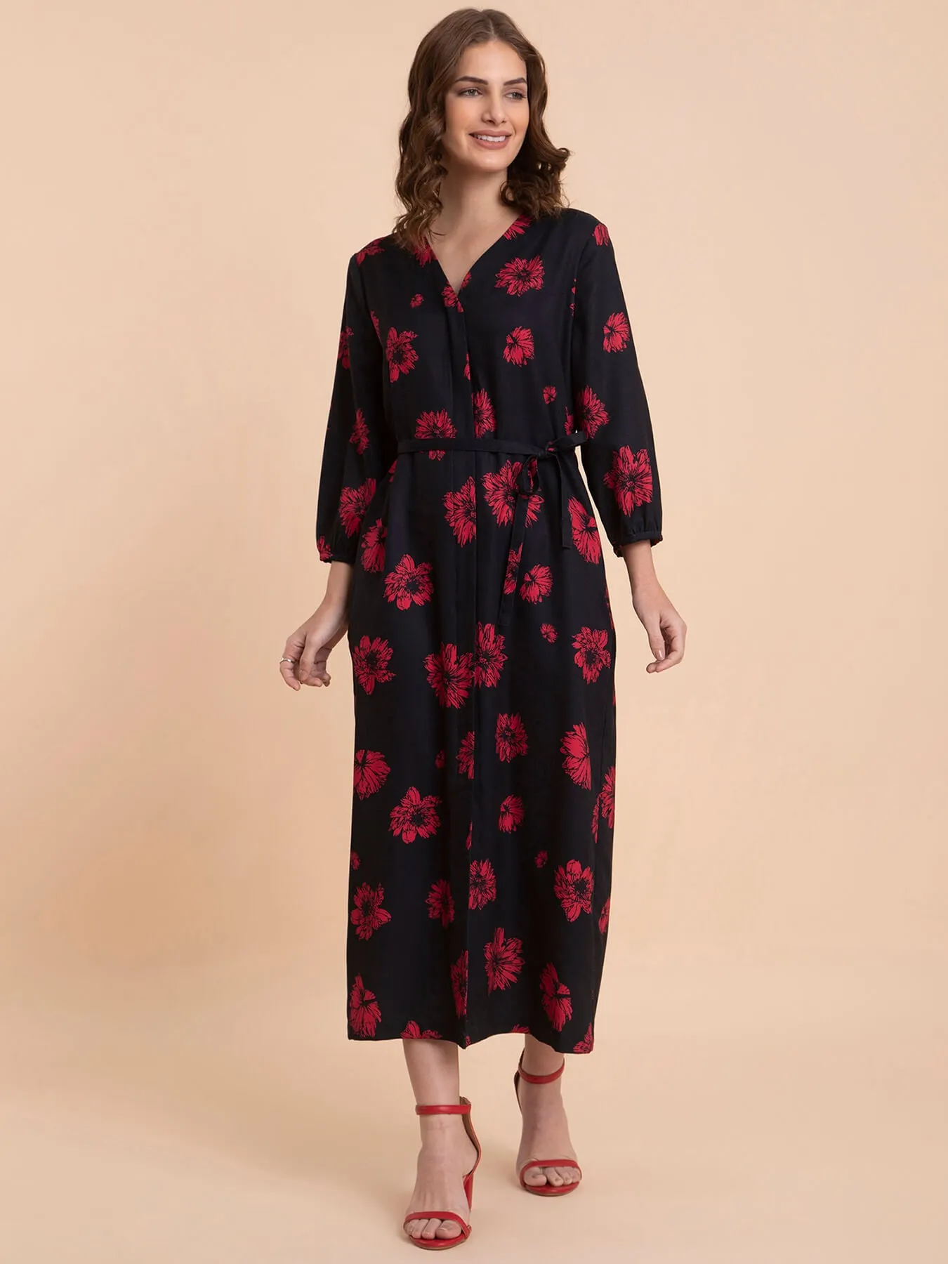 Floral a-line Dress - Black