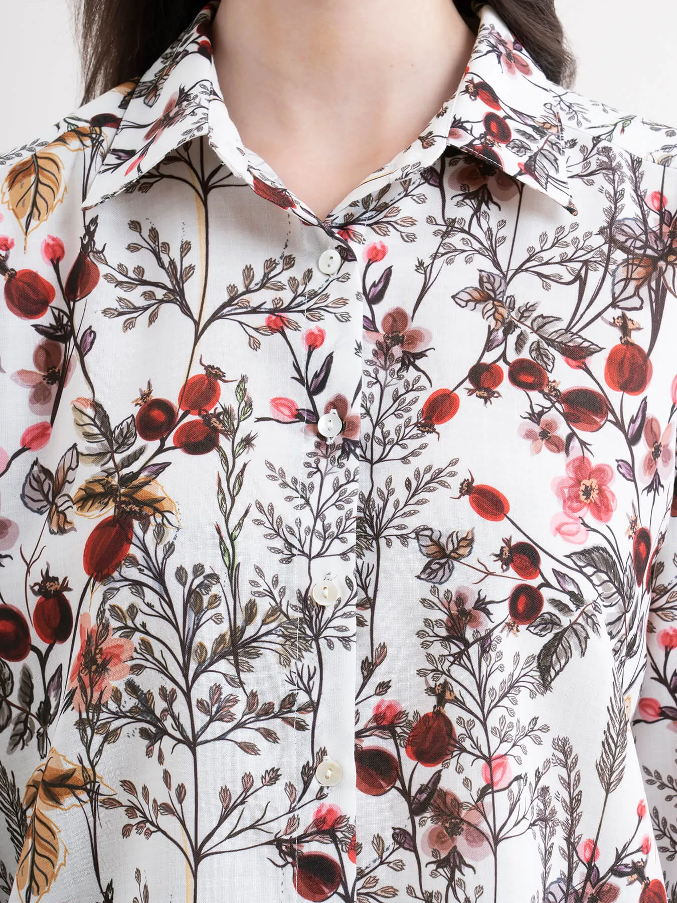 Floral Shirt - White And Red