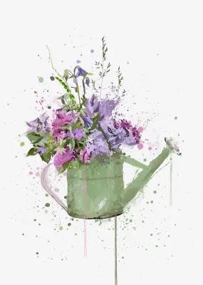 Floral Watering Can Wall Art Print