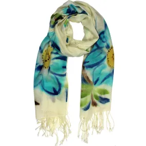 Flower printed Scarf-Turquoise