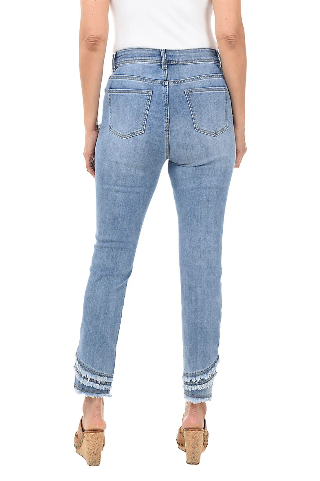 Frayed Curved Hem Denim Ankle Pant