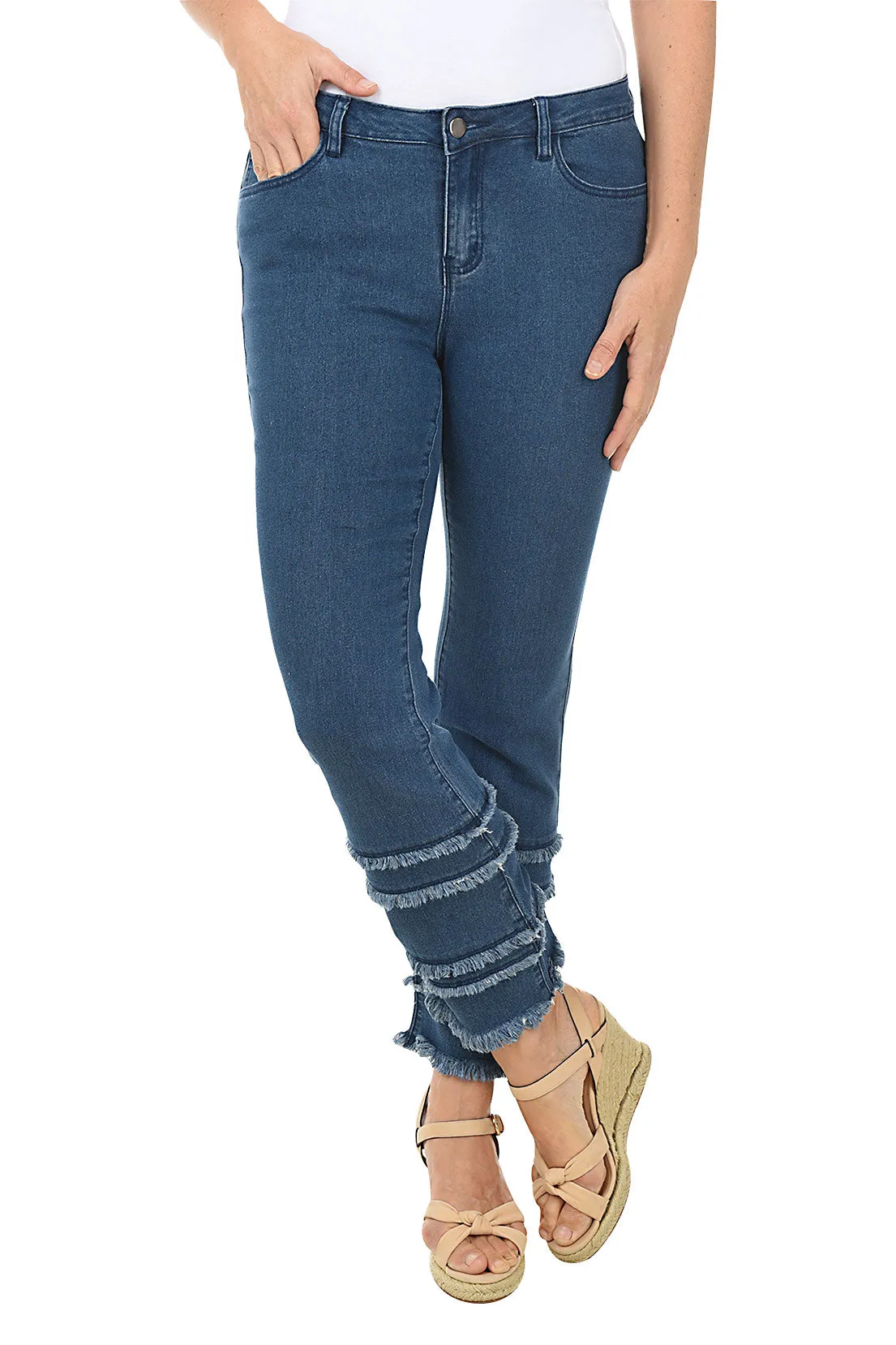 Frayed Tiered Denim Ankle Pant