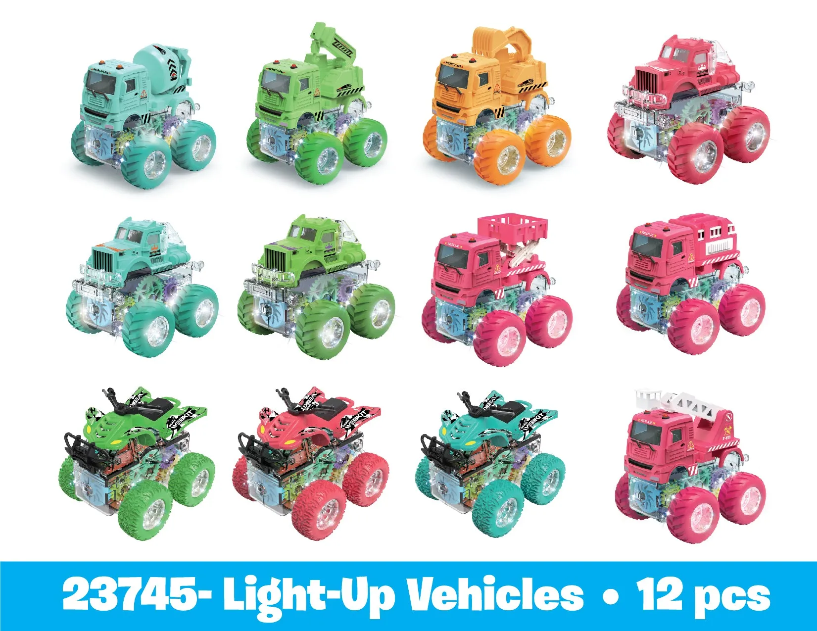 Friction Toy Car Light Up Assortment - 12 Pieces Per Display 23745