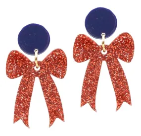 Gameday Bow Earring - Orange Glitter