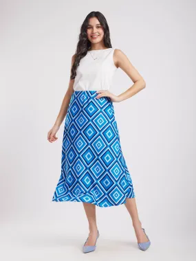 Geometric Midi Skirt - Blue