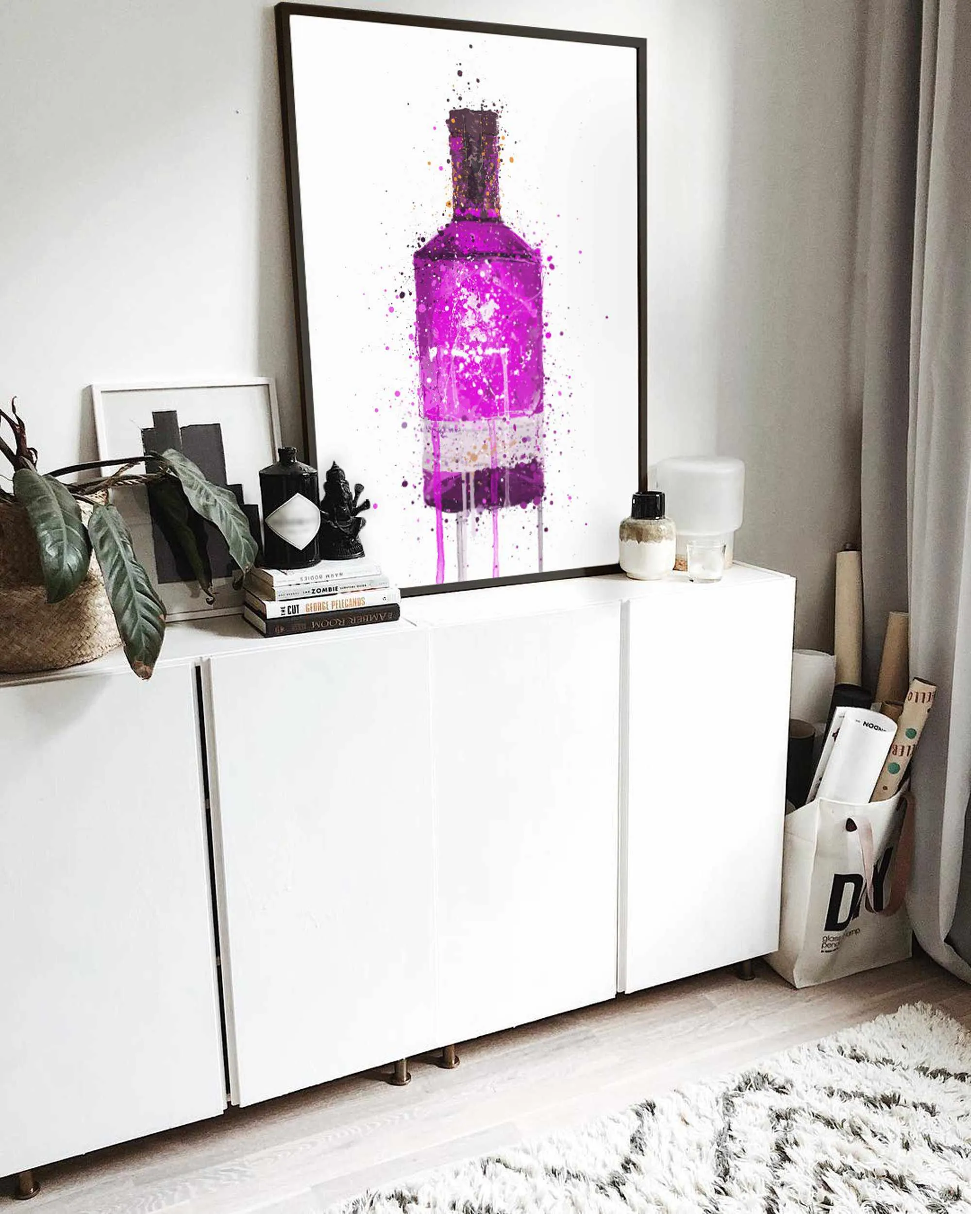 Gin Bottle Wall Art Print 'Magenta'