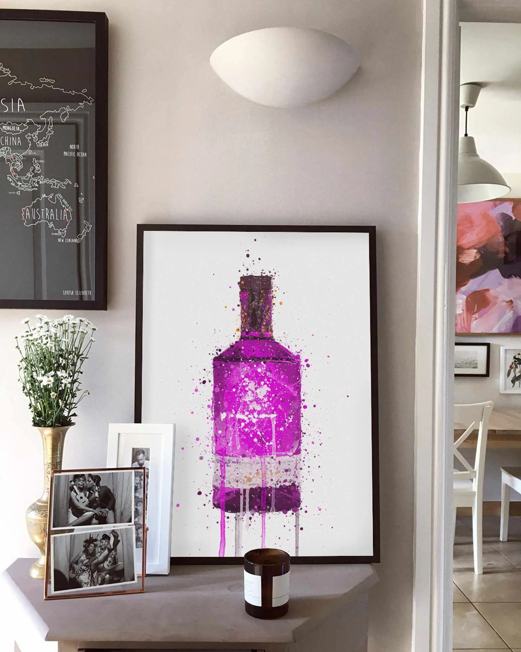 Gin Bottle Wall Art Print 'Magenta'