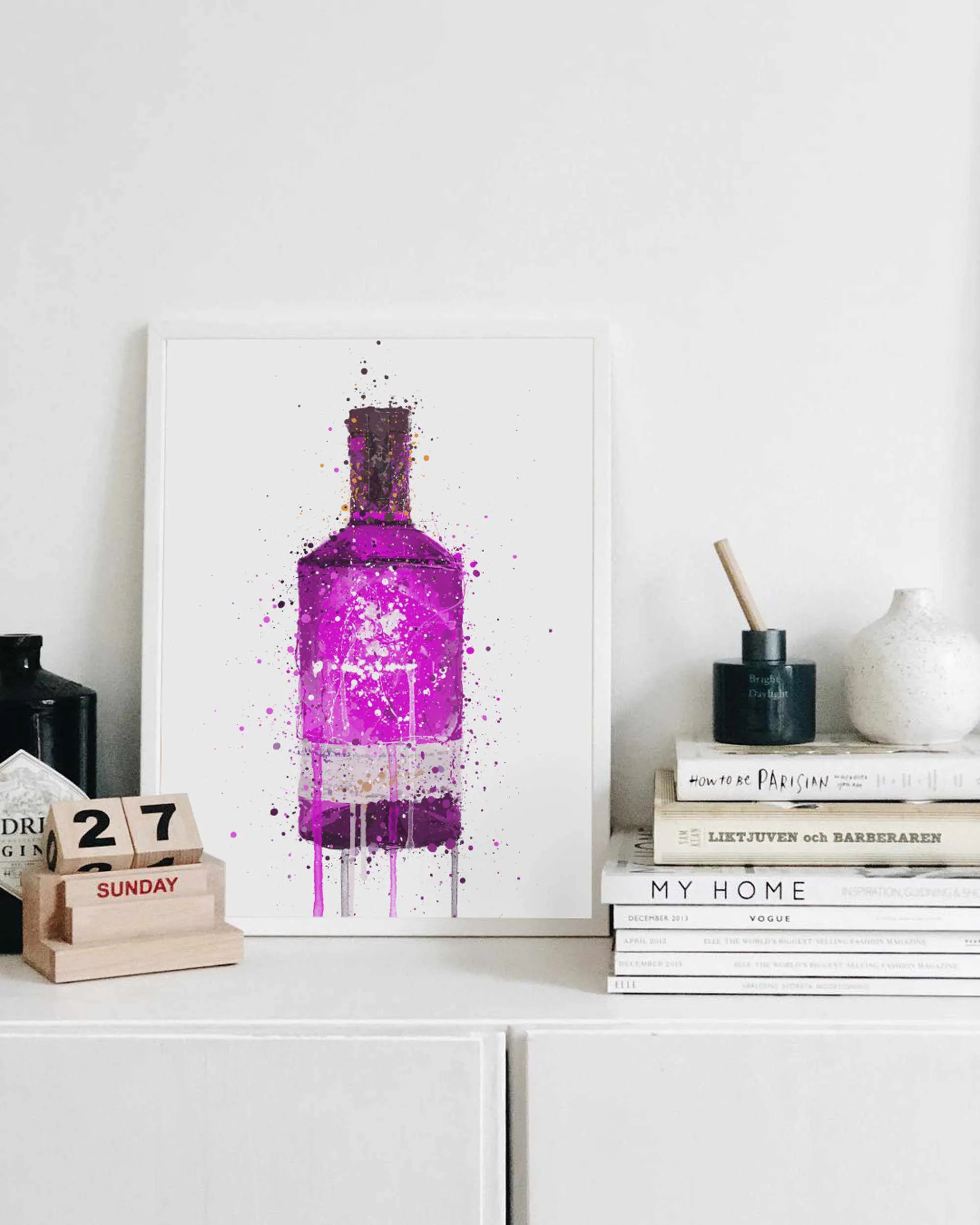 Gin Bottle Wall Art Print 'Magenta'