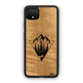 Google Pixel 6, 6Pro, 5A Wooden Case - Mountain Streams Design | Anigre Wood |Lightweight, Hand Crafted, Carved Phone Case