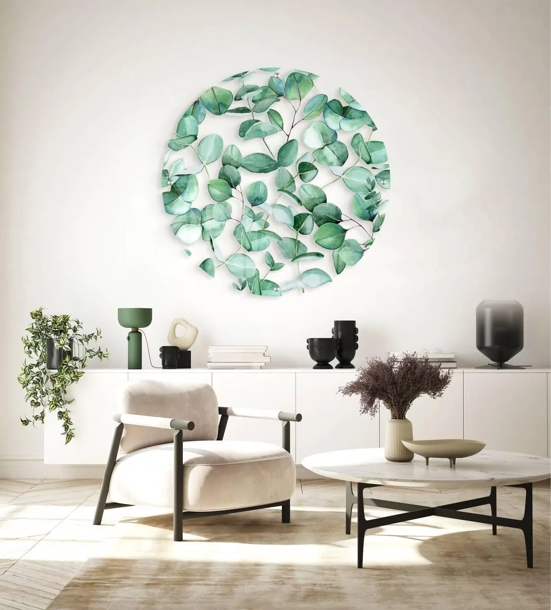 Green Plants Printed Transparent Acrylic Circle