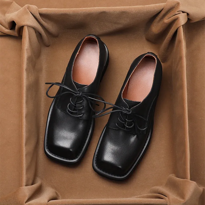 Handmade Leather Platform Lace Up Oxfords For Women In Black/Brown