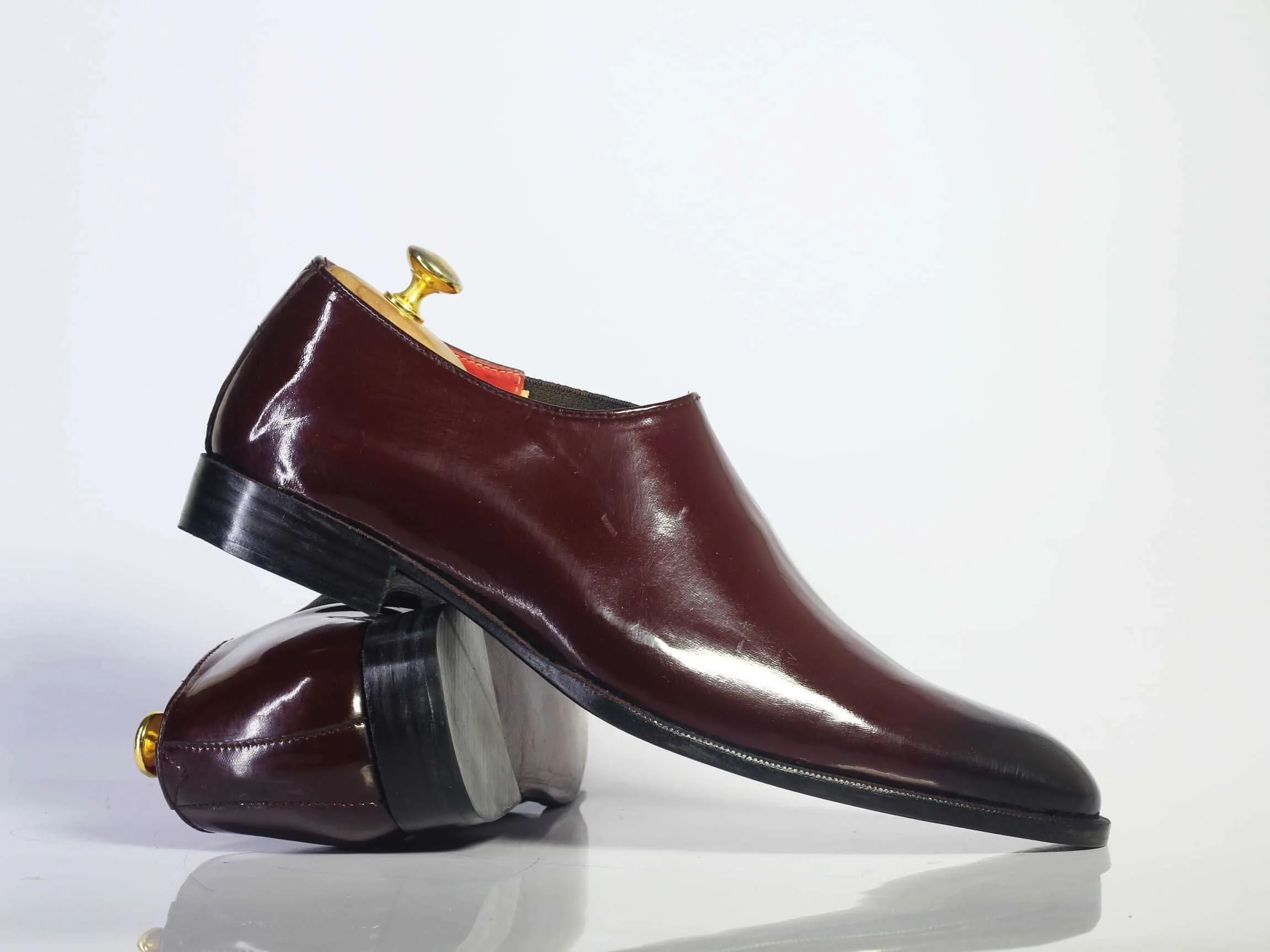 Handmade Men's Burgundy Chelsea Style Leather Slip On Shoes, Men Designer Dress Formal Shoes