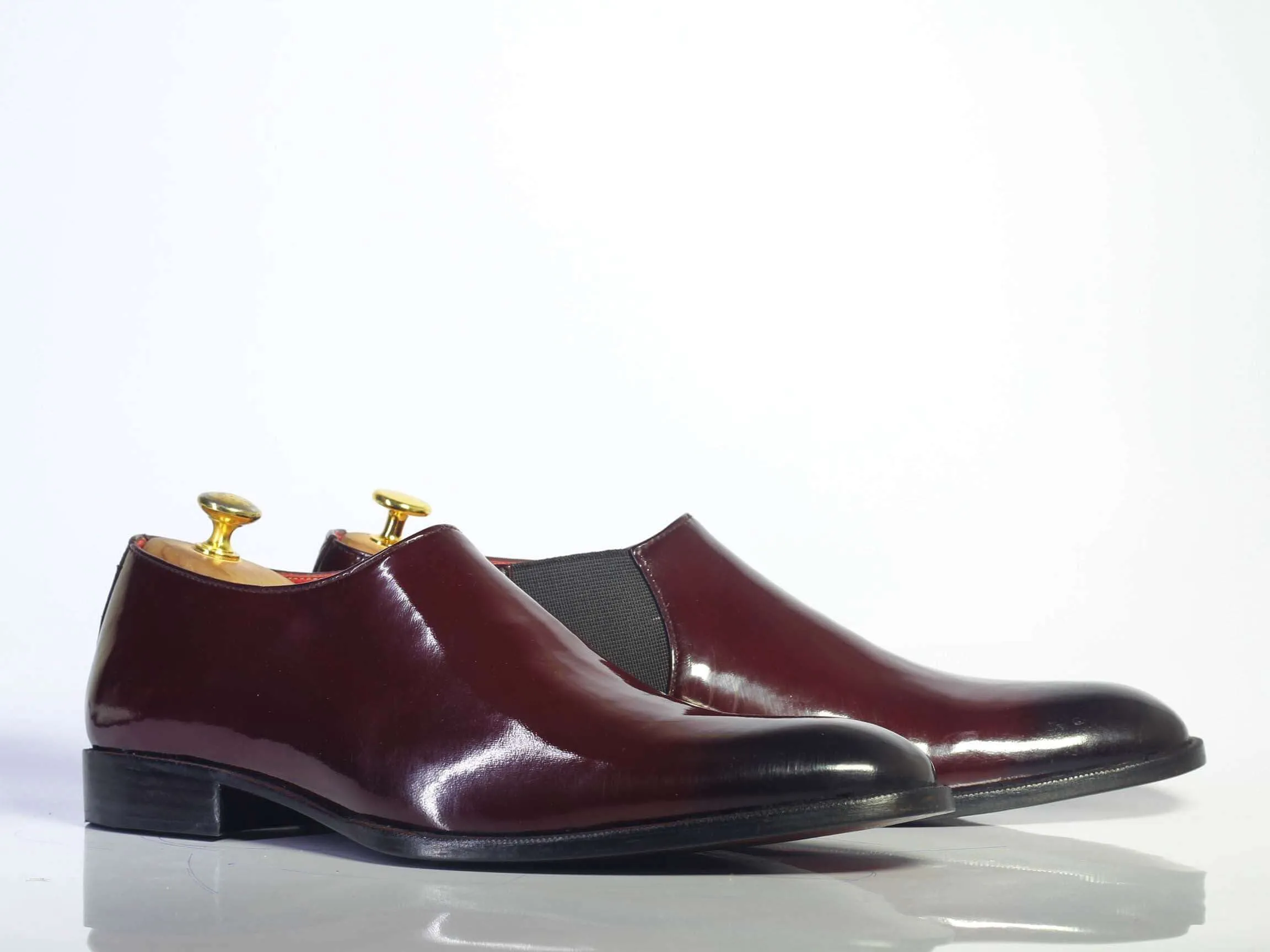 Handmade Men's Burgundy Chelsea Style Leather Slip On Shoes, Men Designer Dress Formal Shoes