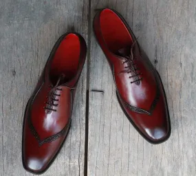 Handmade Men's Burgundy Leather Lace Up Shoes, Men Designer Dress Formal Luxury Shoes