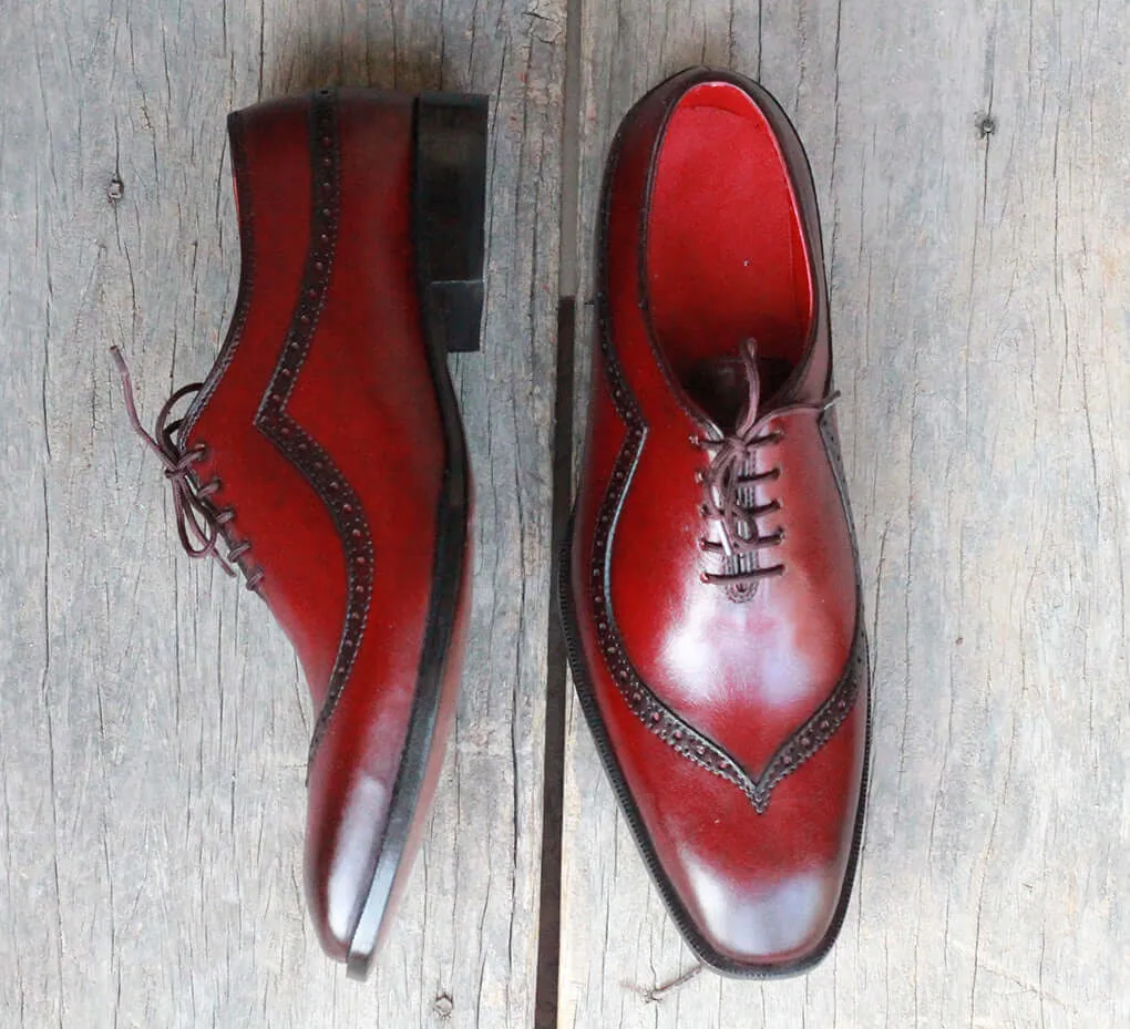 Handmade Men's Burgundy Leather Lace Up Shoes, Men Designer Dress Formal Luxury Shoes