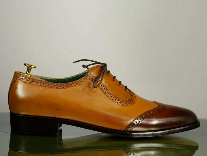 Handmade Men's Tan Brown Wing Tip Leather Lace Up Shoes, Men Designer Dress Formal Luxury Shoes