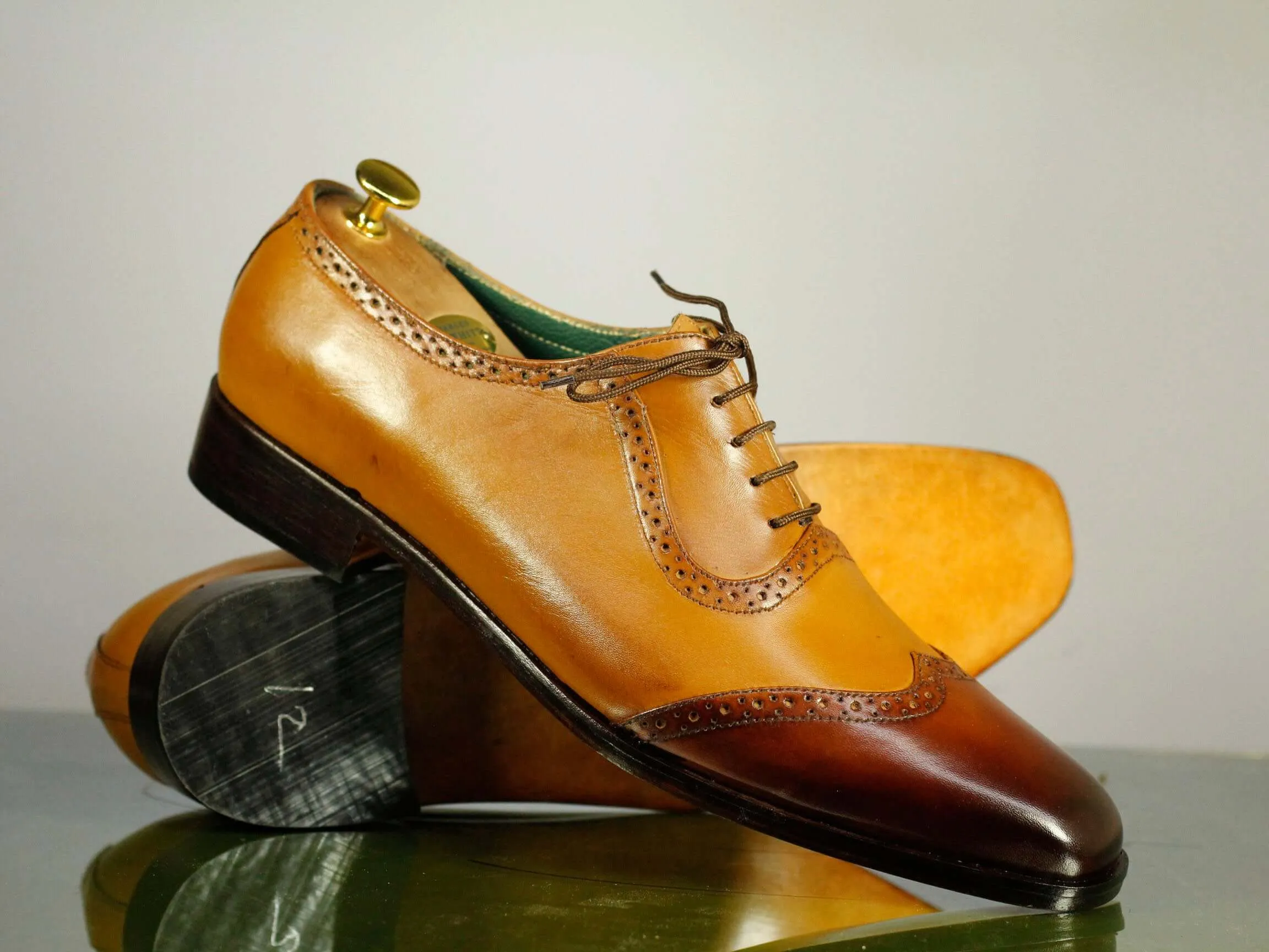 Handmade Men's Tan Brown Wing Tip Leather Lace Up Shoes, Men Designer Dress Formal Luxury Shoes