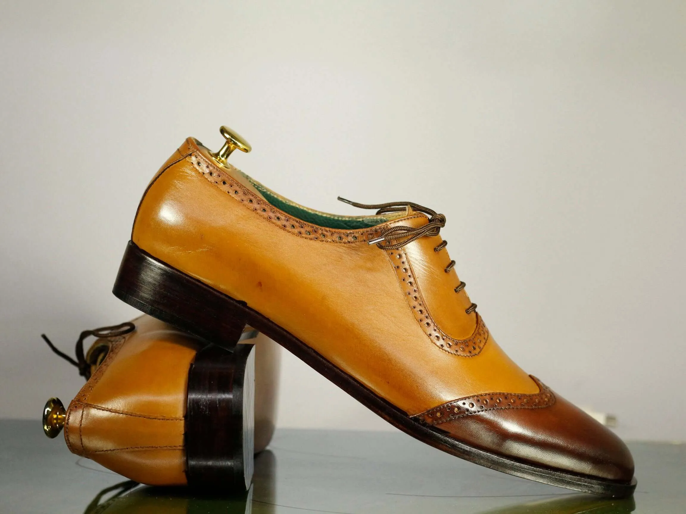 Handmade Men's Tan Brown Wing Tip Leather Lace Up Shoes, Men Designer Dress Formal Luxury Shoes