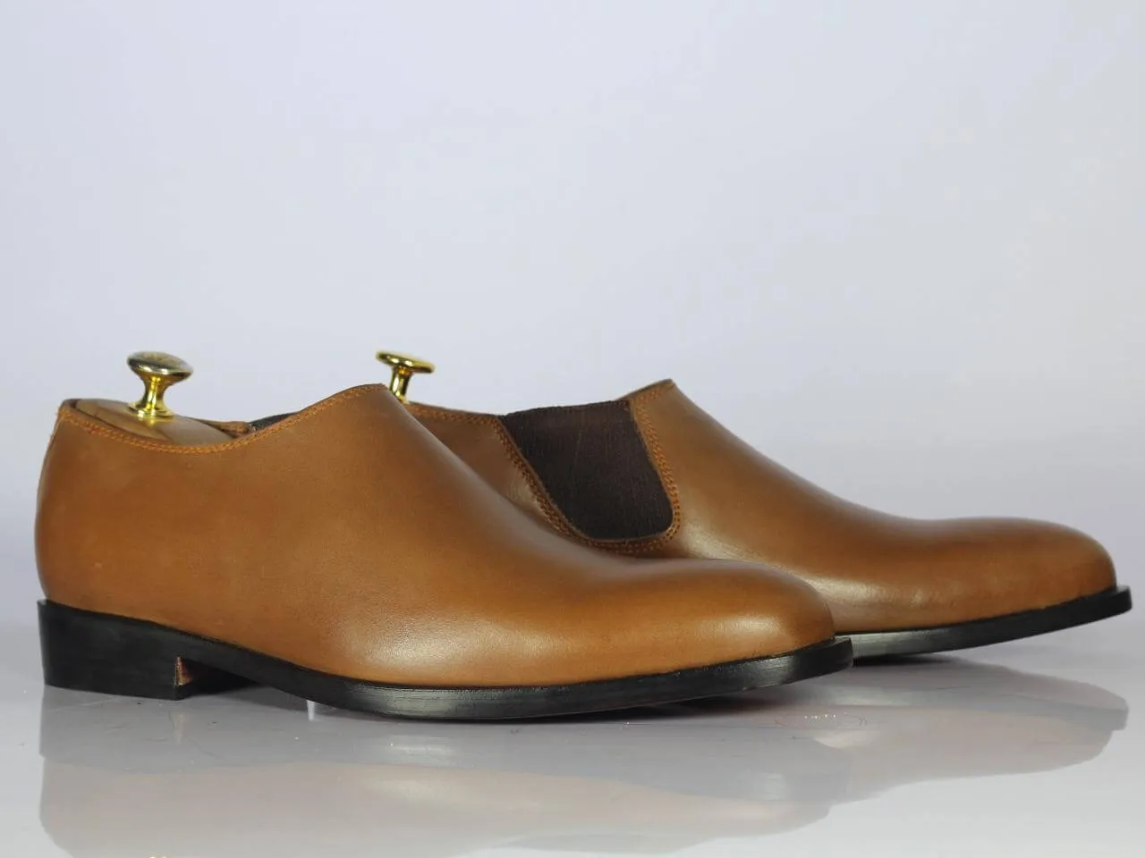 Handmade Men's Tan Dress Shoes, Men Leather Slip On Designer Shoes