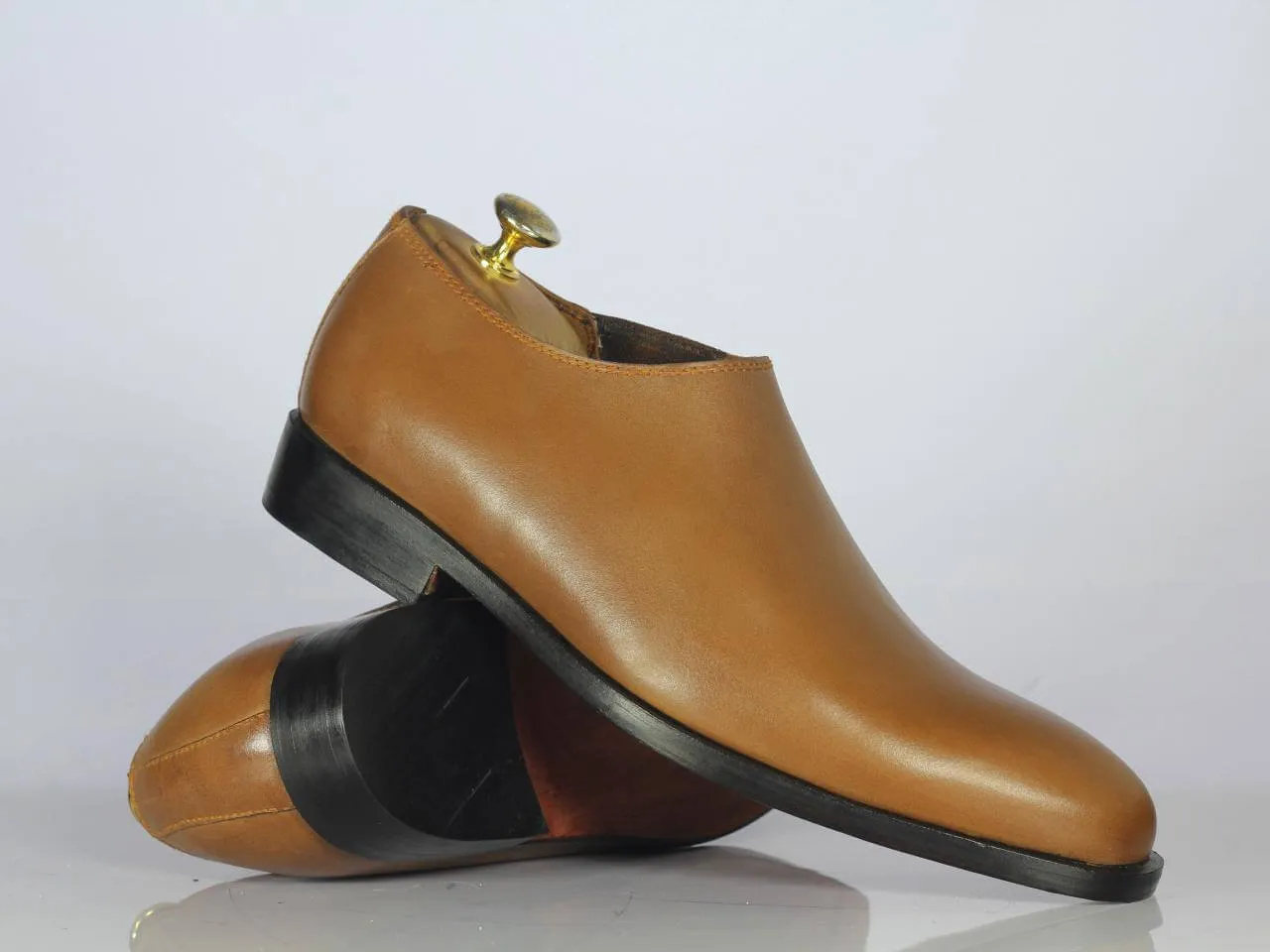 Handmade Men's Tan Dress Shoes, Men Leather Slip On Designer Shoes