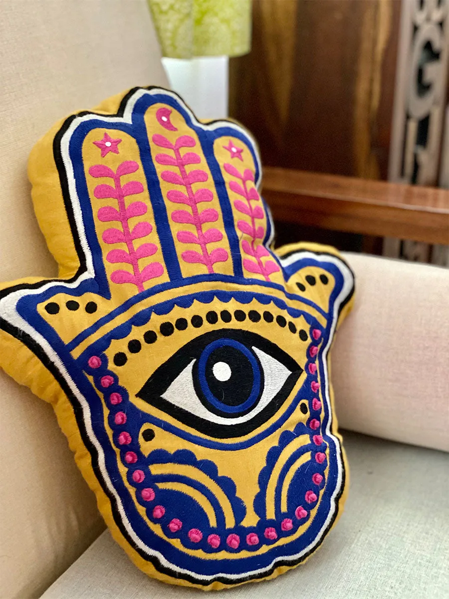 Happy Hamsa Embroidered Cushion