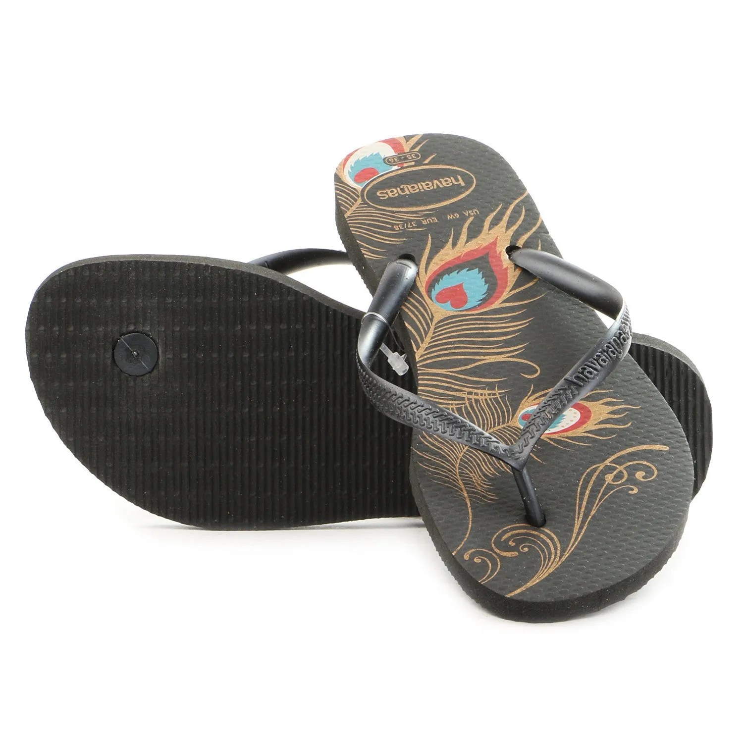 Havaianas Slim Peacock Thong Flip Flop Sandal - Black - Womens