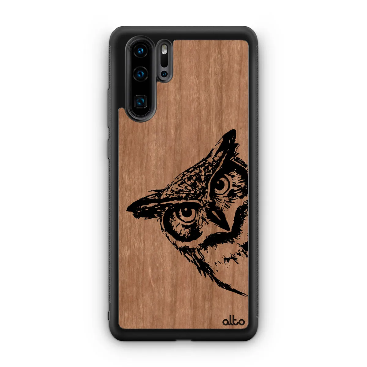 Huawei P40, P30 Pro, P30 Lite Wooden Case - Owl Design | Olive Wood | Lightweight, Hand Crafted, Carved Phone Case