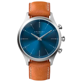 Kronaby Sekel 41mm Hybrid Smartwatch - Blue, Brown Leather