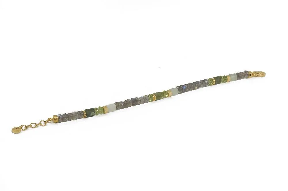 Labradorite, Peridot & Prehnite Bracelet 5mm 24K Fair Trade Gold Vermeil