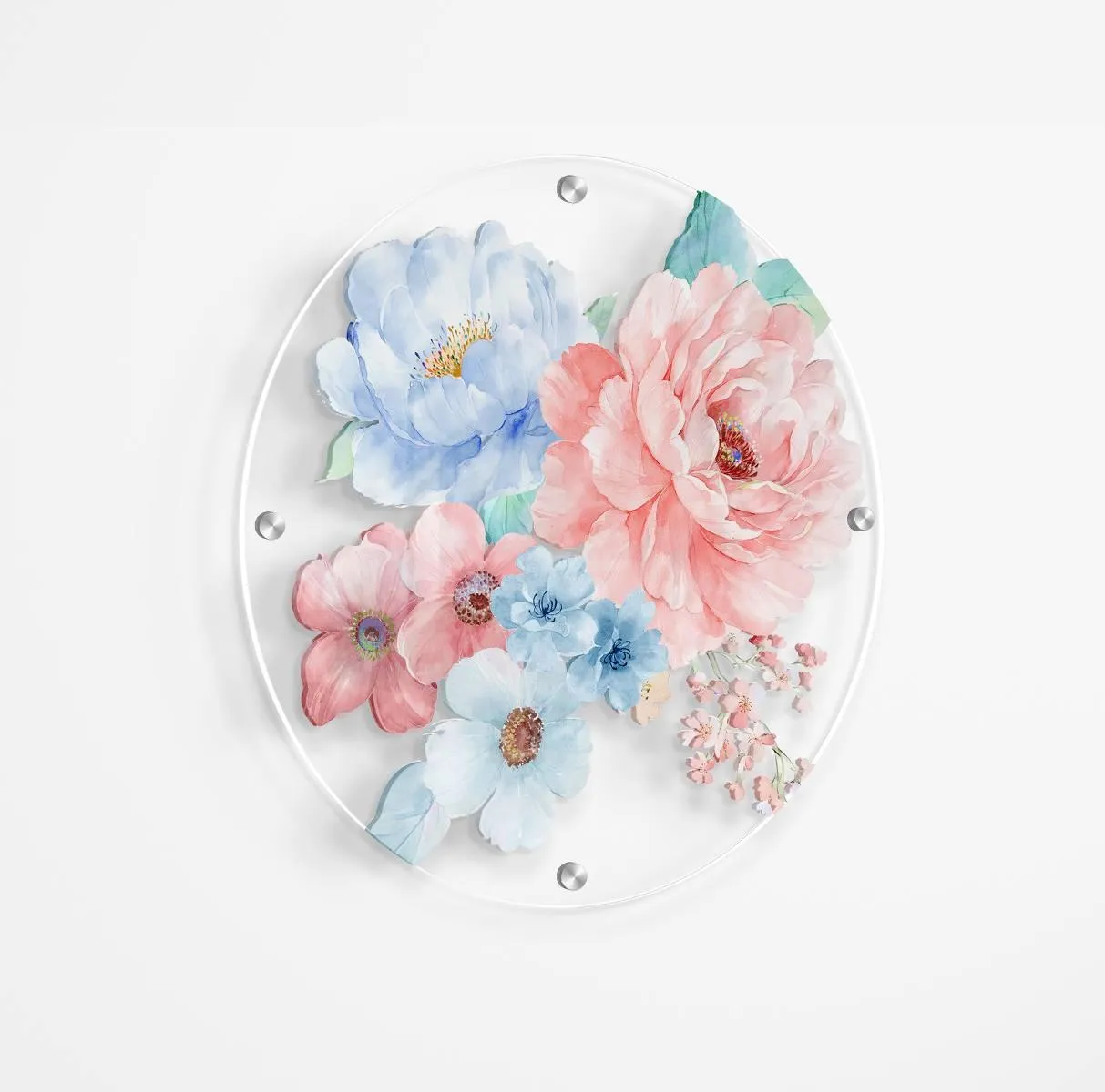 Large Flowers Printed Transparent Acrylic Circle