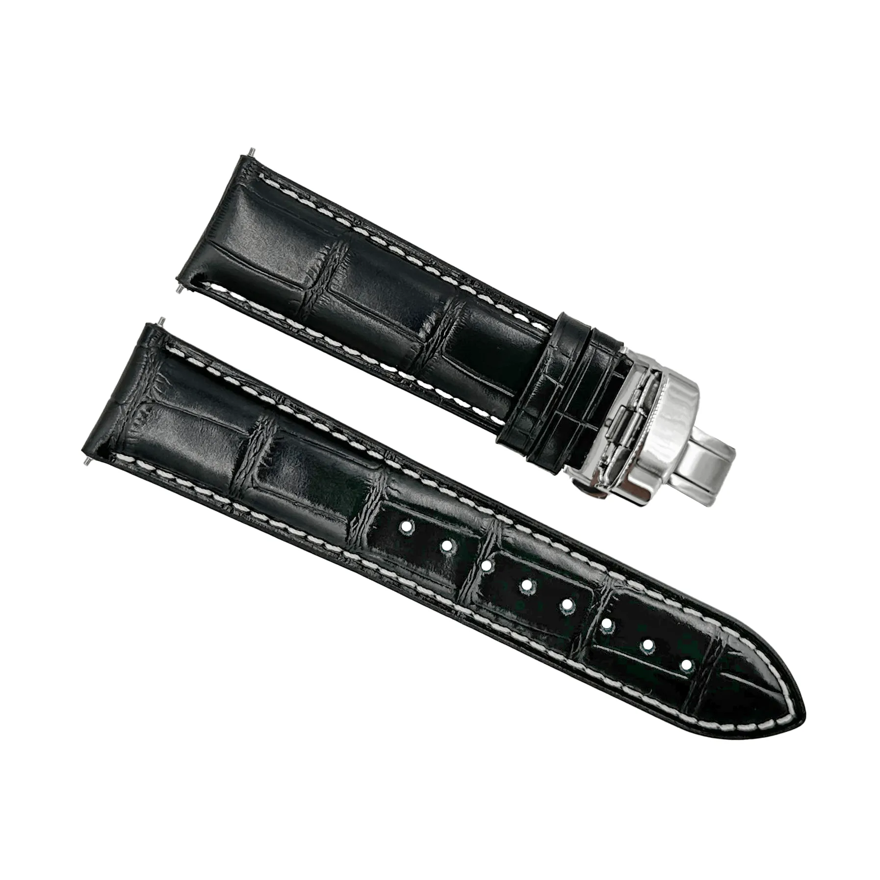 Leather - Crocodile Grain Black - Butterfly Clasp