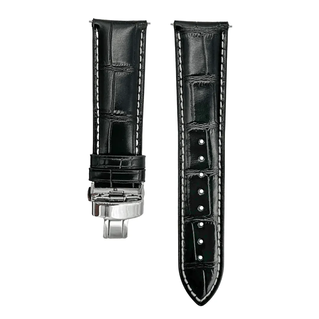 Leather - Crocodile Grain Black - Butterfly Clasp