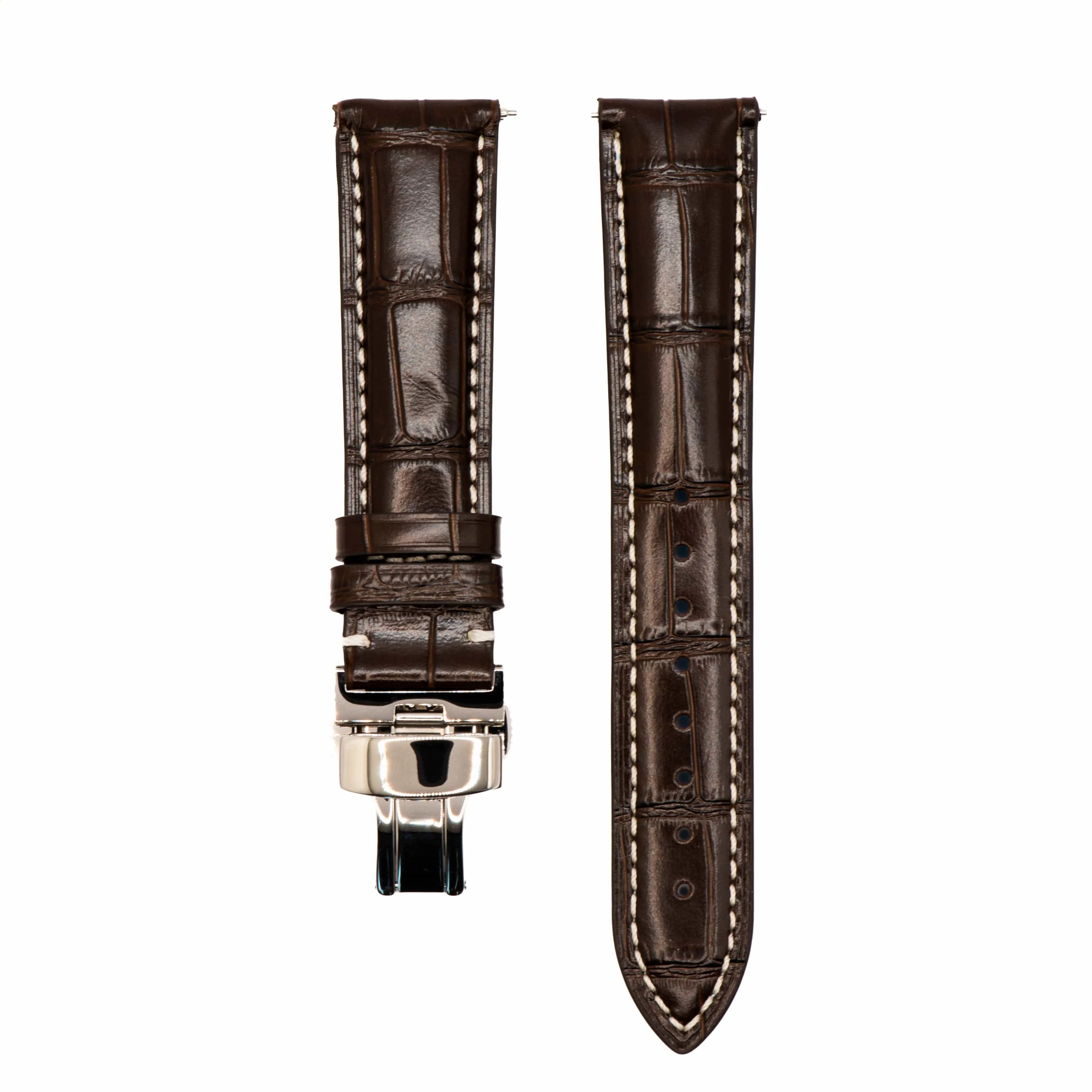 Leather - Crocodile Grain Chocolate - Butterfly Clasp