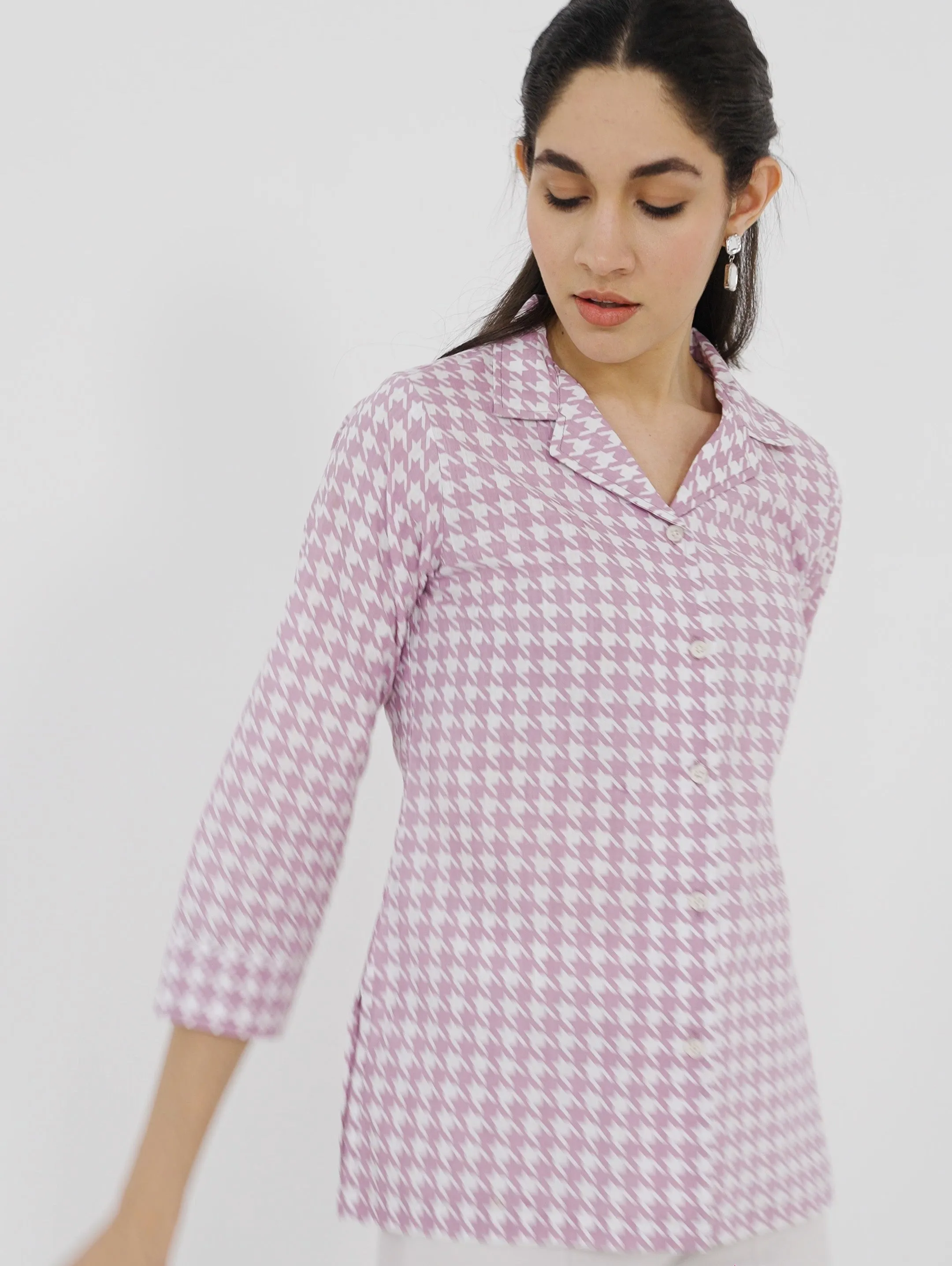 Lilac Houndstooth Lapel Collar Shirt