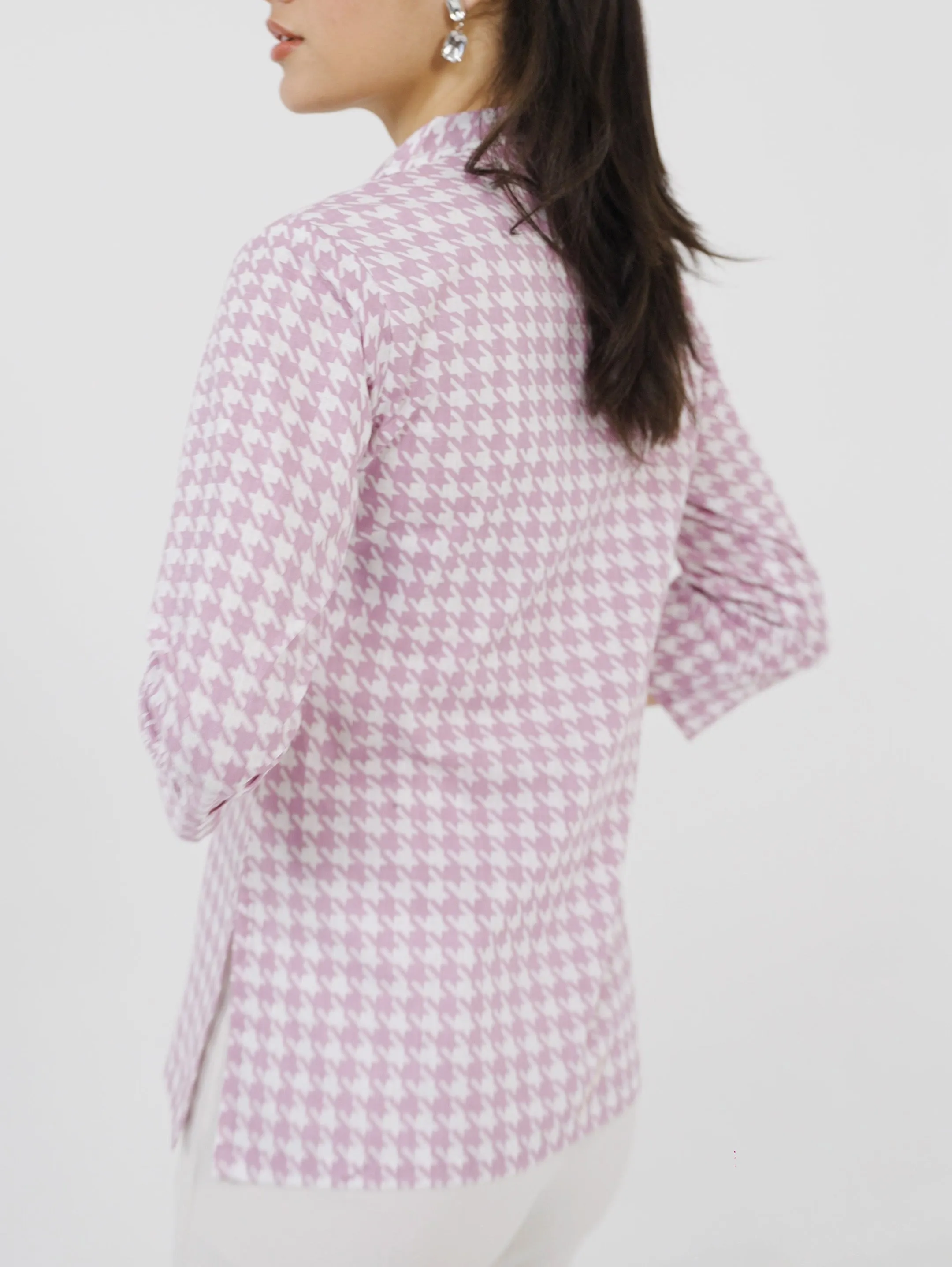 Lilac Houndstooth Lapel Collar Shirt