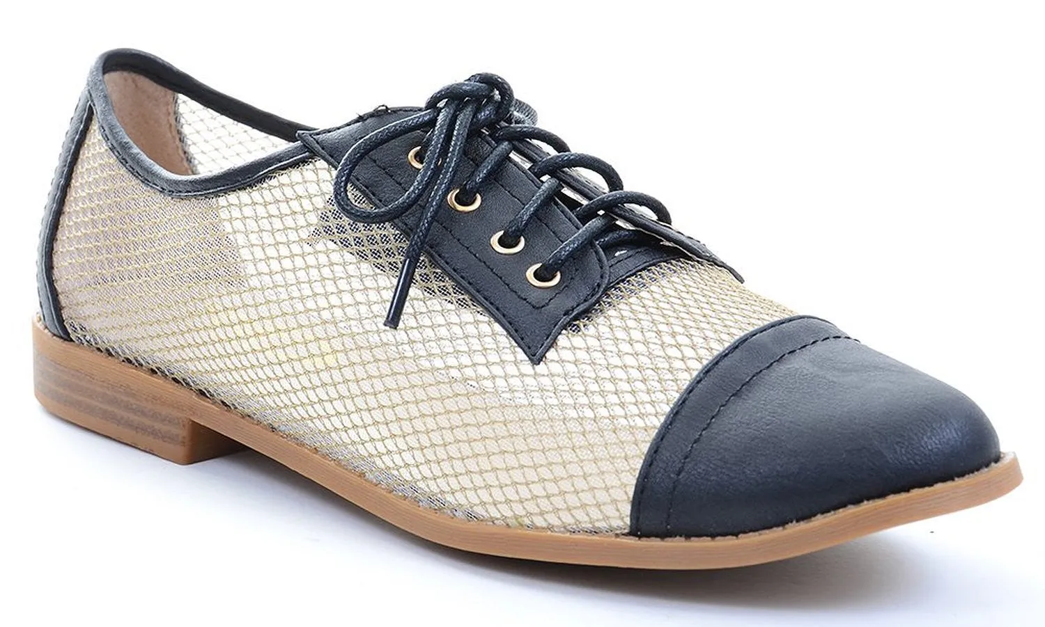 Mesh Clear Lace Up Almond Toe Oxford Shoes Fourever Funky