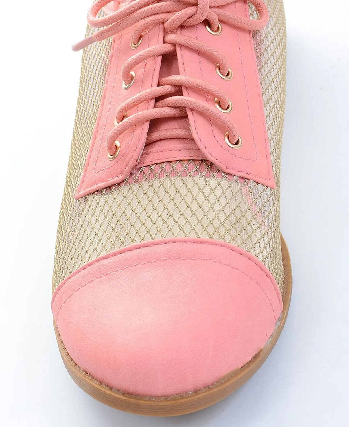 Mesh Clear Lace Up Almond Toe Oxford Shoes Fourever Funky