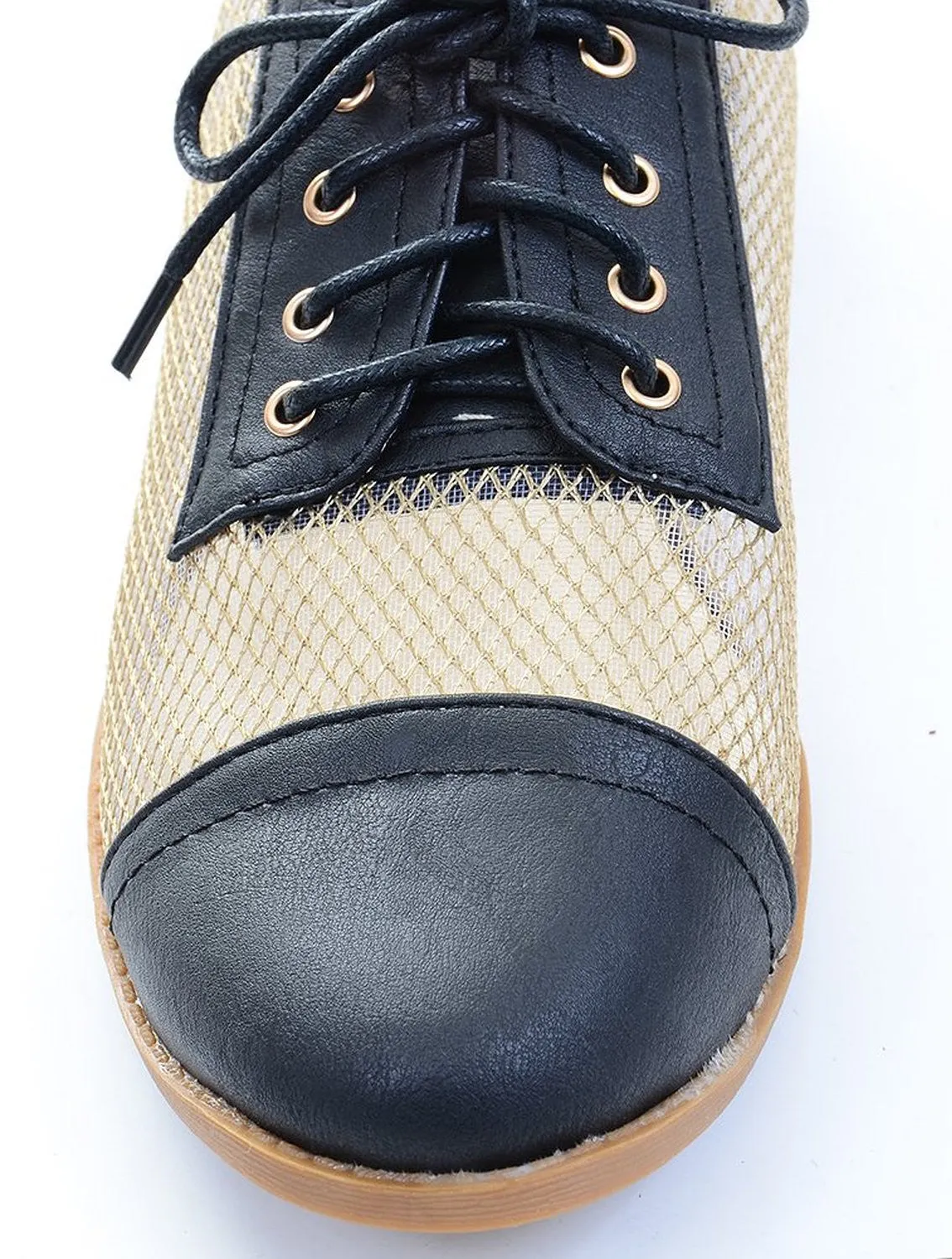 Mesh Clear Lace Up Almond Toe Oxford Shoes Fourever Funky