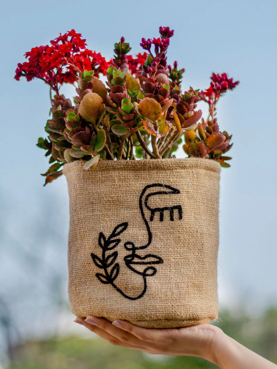 Minimal Face Jute Embroidered Planter