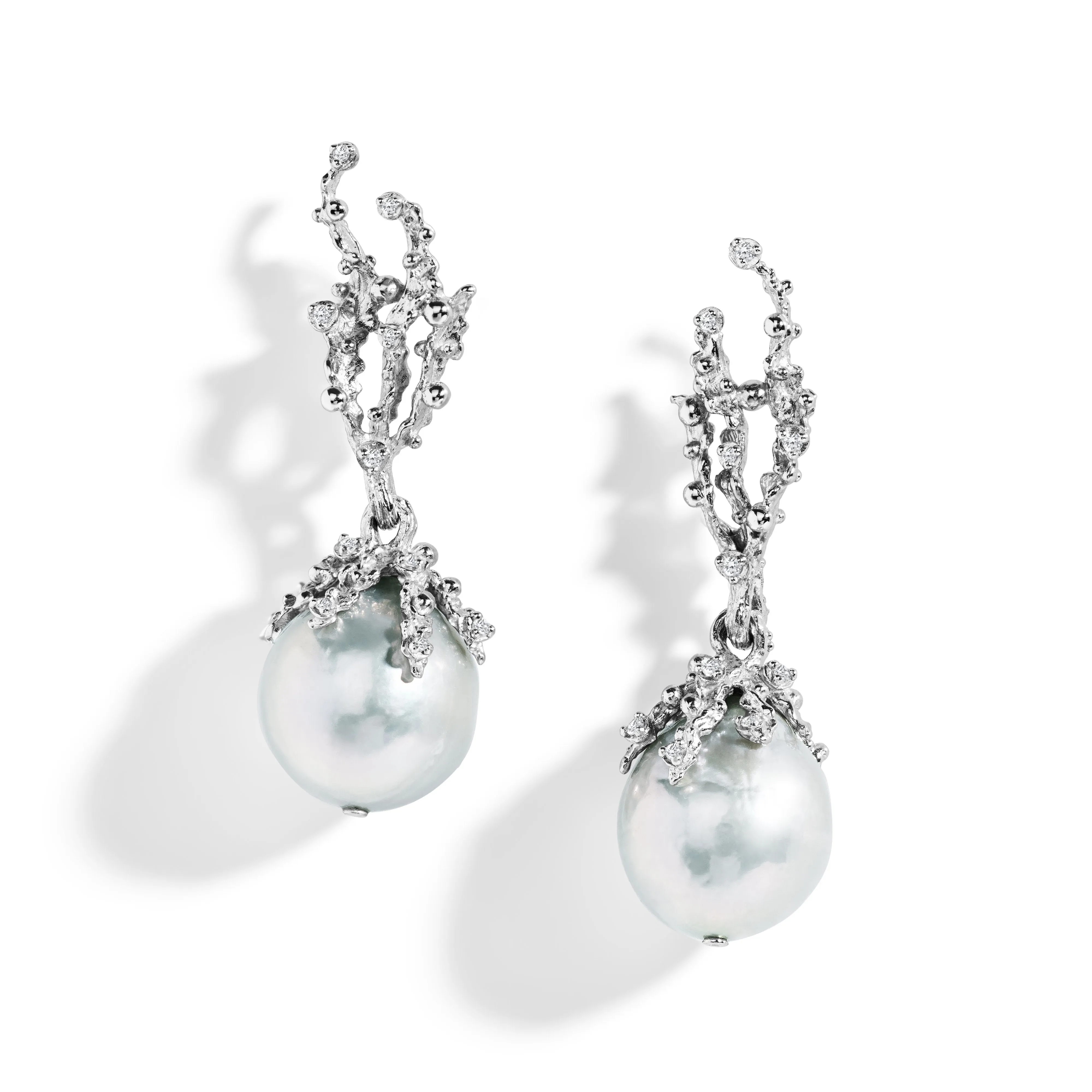 Ocean Earrings with Pearls and Diamonds