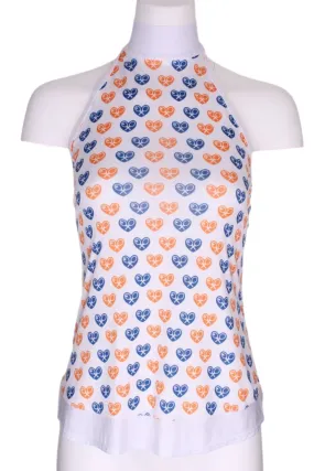 Orange   Blue Heart Halter Top White Trim