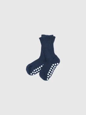 organic merino wool slipper socks with grips - red and navy