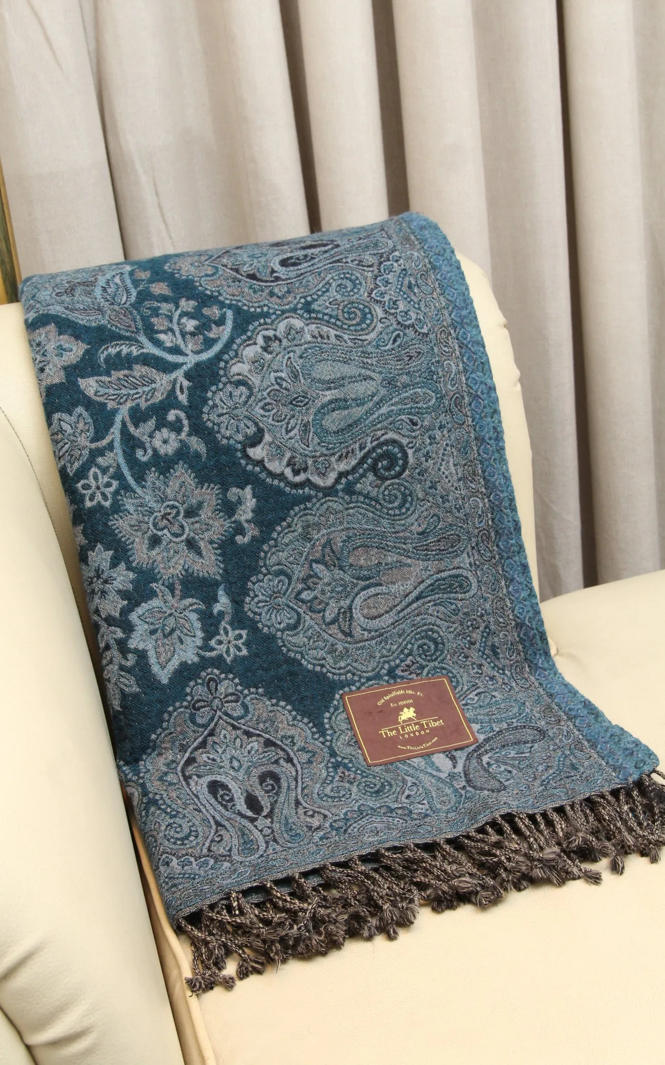 Oxford Blue Floral Boiled Wool Blanket-BW124