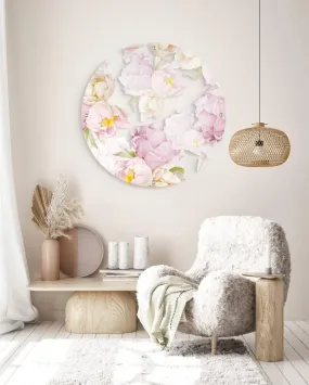 Pastel Colors of Peonies Printed Transparent Acrylic Circle