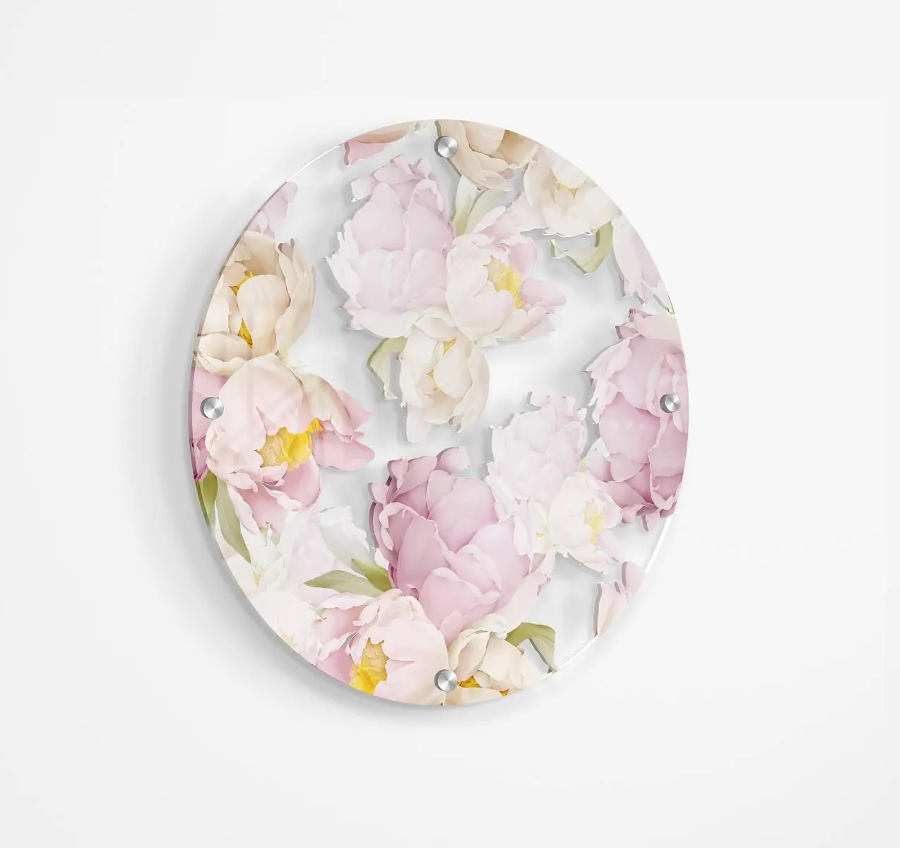 Pastel Colors of Peonies Printed Transparent Acrylic Circle