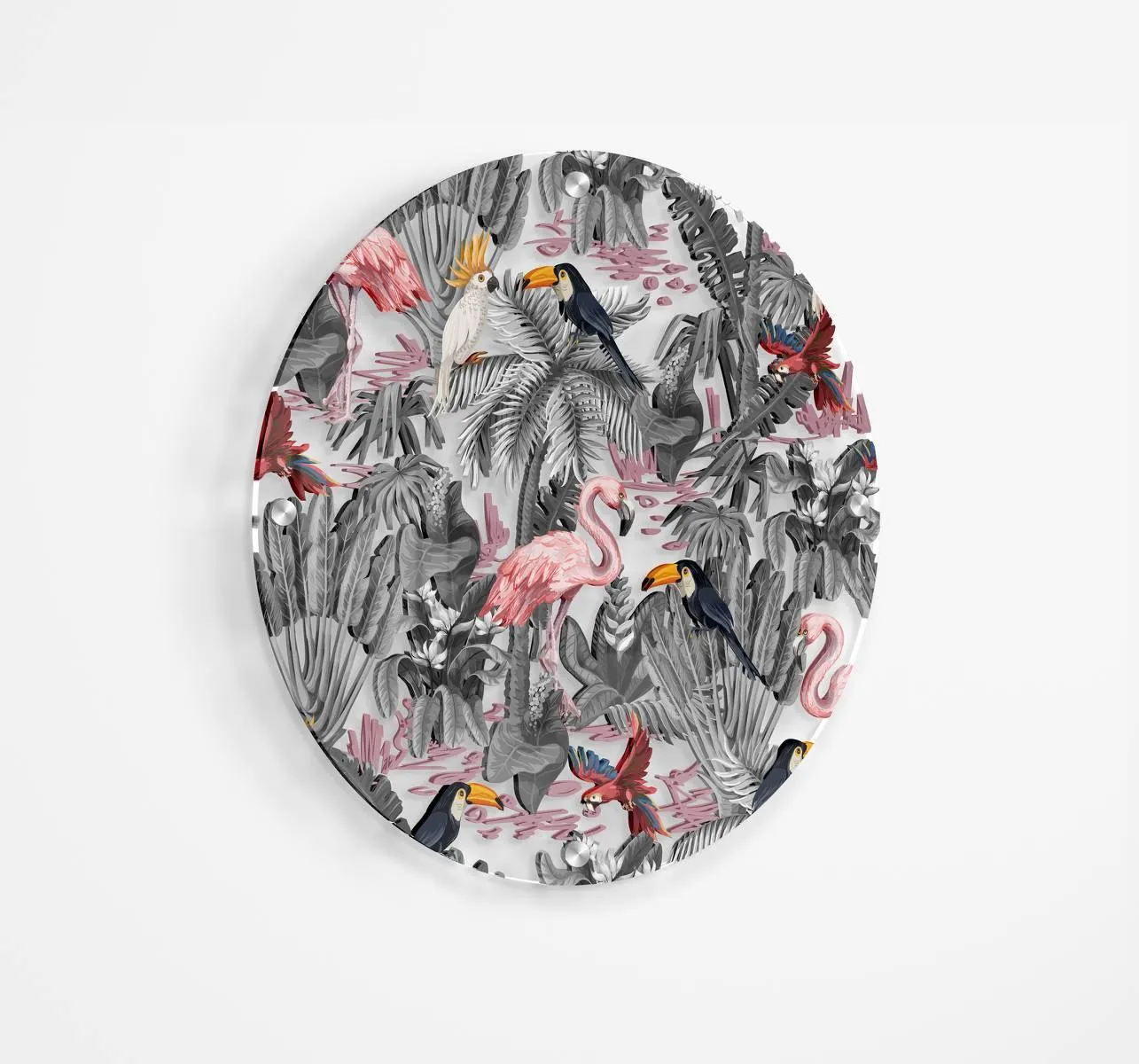 Pink Flamingos Printed Transparent Acrylic Circle